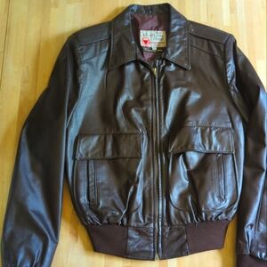 Vintage Sears Leather Jacket 42REG 80s A-2 Flight Bomber Brown Zip Up Aviator